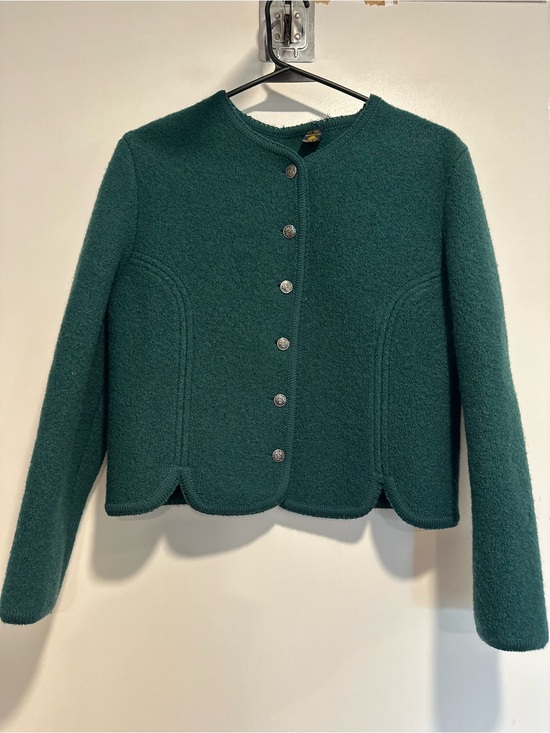 Unknown Jackets & Blazers - VTG Emerald Green Boiled Wool Fitted Structured Cardigan Jacket Pewter Buttons.